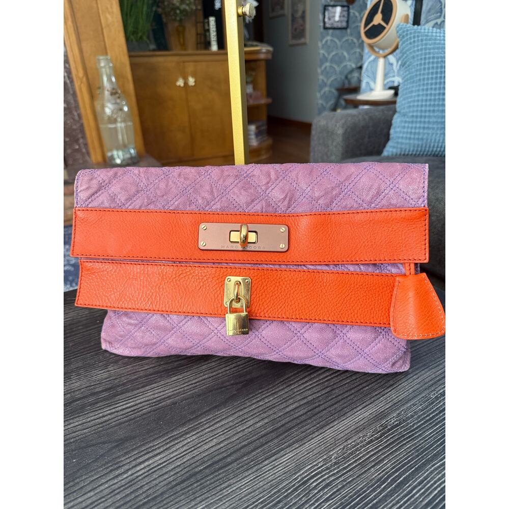 Marc Jacobs Quilted Purple & Orange Double Flap Foldover Clutch MSRP $1275+